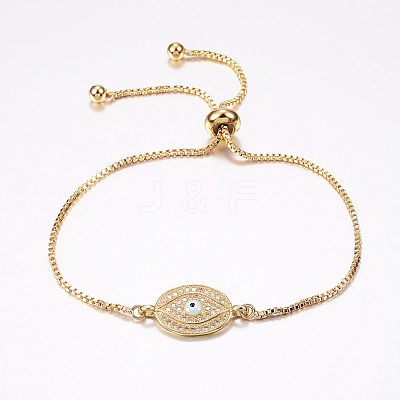Adjustable Brass Micro Pave Cubic Zirconia Bolo Bracelets BJEW-J180-14G-1
