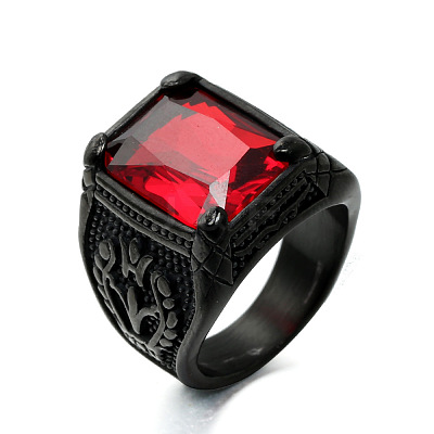 316L Stainless Steel & Cubic Zirconia Men's Vintage Carved Finger Rings FS-WG82D33-56-1