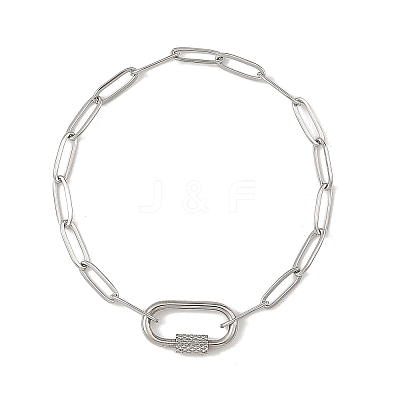304 Stainless Steel Paperclip Chains Bracelets with Screw Carabiner Lock for Women BJEW-JB14206-1