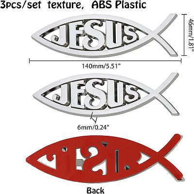 Easter Theme Waterproof ABS Plastic Jesus Fish Decal Sticker DIY-FH0001-004-1