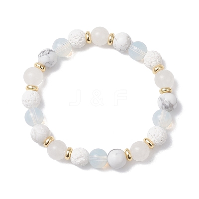 Natural & Synthetic Mixed Gemstone Round Beads Stretch Bracelets for Women BJEW-JB12631-03-1