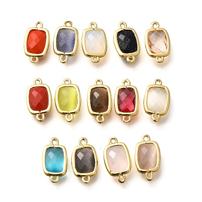 Brass Pave Glass Rectangle Links Connector Charms STAS-K295-05G-1