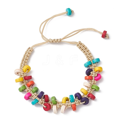 Flat Round Synthetic Turquoise Heishi Beaded Braided Bracelets for Men Women BJEW-JB12162-1