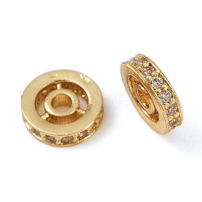 Flat Round Brass Micro Pave Clear Cubic Zirconia Beads KK-R224-13G-02-1