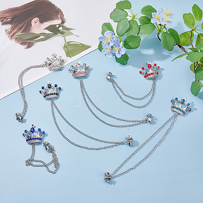 6Pcs 6 Colors Rhinestone Crown Hanging Chain Brooches JEWB-HY0001-30-1