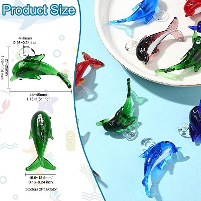 10Pcs 5 Colors Handmade Silver Foil Lampwork Pendants LAMP-CJ0002-53-1