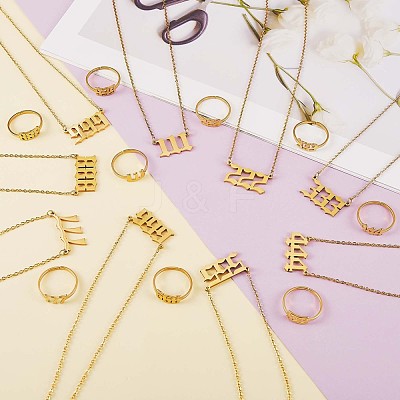 Number Pendant Necklace & Open Cuff Ring JX195A-1