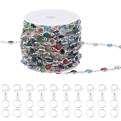 1Roll Handmade Glass Flat Round Link Chains CHC-BBC0001-14-1