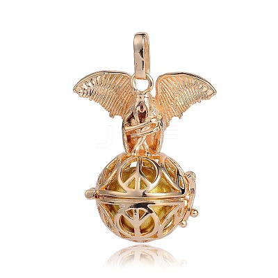 Golden Plated Brass Hollow Round Cage Pendants KK-J252-04G-1
