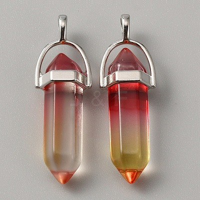 Glass Double Terminal Pointed Pendants LS-G-WH0016-41C-1