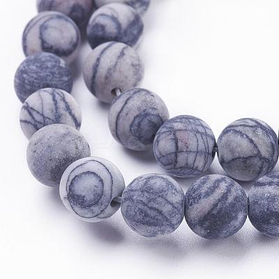 Natural Black Silk Stone/Netstone Beads Strands G-F520-57-8mm-1