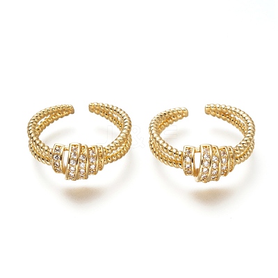 Brass Micro Pave Clear Cubic Zirconia Cuff Rings RJEW-P018-10G-1