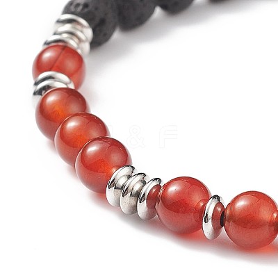 Natural Carnelian(Dyed & Heated) & Lava Rock Braided Bead Bracelet BJEW-TA00188-02-1