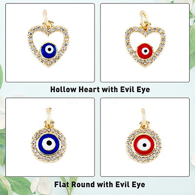 8Pcs 4 Styles Evil Eye Brass Micro Pave Clear Cubic Zirconia Charms KK-DC0002-64-1