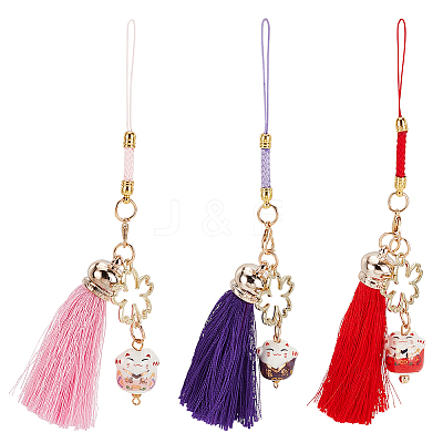 3Pcs 3 Colors Cartoon Lucky Cat Straps Mobile Phone Lanyard AJEW-OC0004-03-1