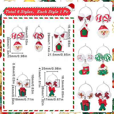 6Pcs Christmas Wood Wine Glass Charms AJEW-SC00009-1