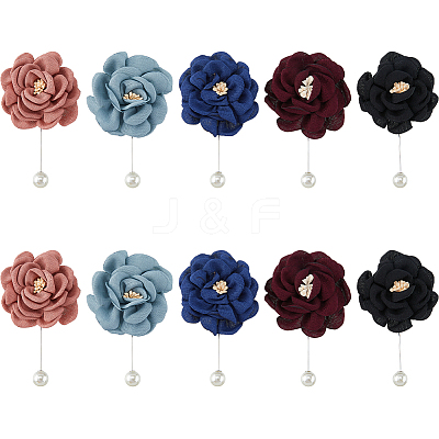 10Pcs 5 Colors Flower Polyester Brooches JEWB-FH0002-46-1