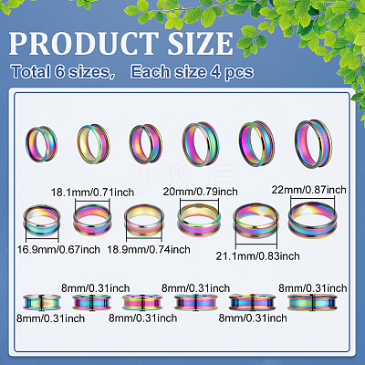 24Pcs 6 Styles 201 Stainless Steel Grooved Finger Ring Settings STAS-ME0003-12MC-1
