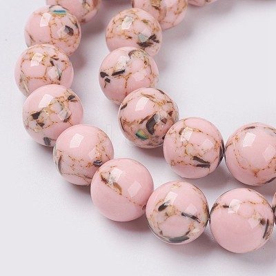 Sea Shell and Synthetic Turquoise Assembled Beads Strands G-G758-09-10mm-1
