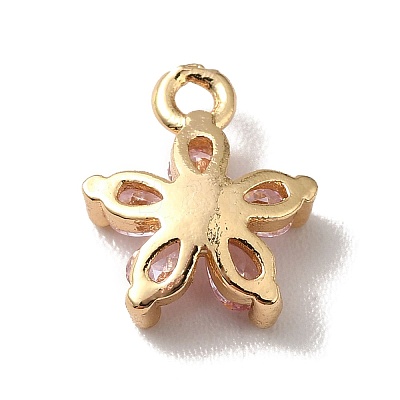 Brass Cubic Zirconia Flower Charms KK-O141-01G-02-1
