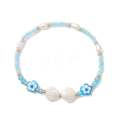 2Pcs Glass with ABS Imitation Pearl Acrylic Beaded Bracelets for Women BJEW-MZ00293-1