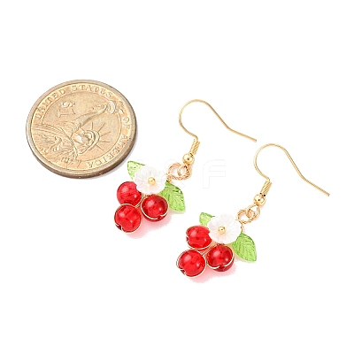 Flower with Round Acrylic & Glass Bead Dangle Earrings EJEW-JE06634-1