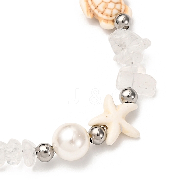 Natural Quartz Crystal Chip Beads & Synthetic Turquoise Beaded Bracelets for Women BJEW-JB12416-03-1