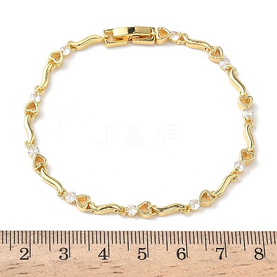 Brass Micro Pave Clear Cubic Zirconia Heart & Twist Link Chain Bracelets for Women BJEW-G764-06G-1