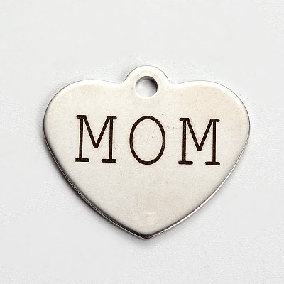 Mother's Day Non-Tarnish 201 Stainless Steel Family Theme Heart Pendants STAS-L165-B03-1
