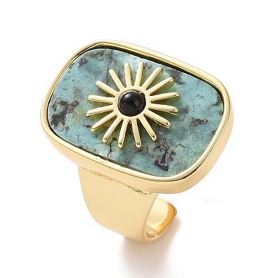 Natural African Jade & Black Agate Cuff Rings RJEW-P016-01A-05G-1