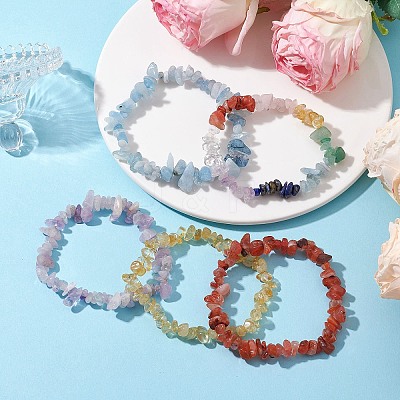 9Pcs 9 Styles Natural Mixed Gemstone Chips Stretch Bracelets Set BJEW-JB11061-1