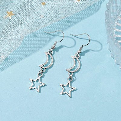 Moon & Star Hollow Alloy Dangle Earrings for Women EJEW-JE05627-1