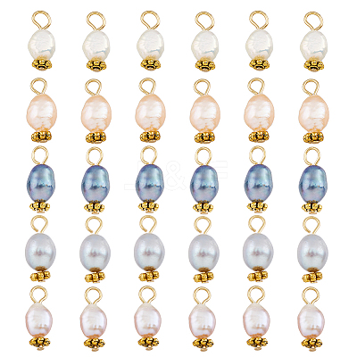 30Pcs 5 Colors Natural Freshwater Shell Rice Charms PALLOY-AB00092-1