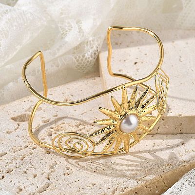 304 Stainless Steel Cuff Bangles for Women BJEW-Z091-07G-1
