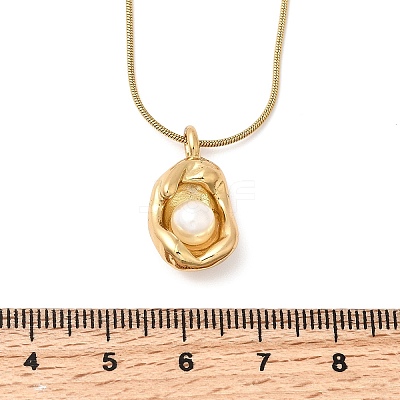 304 Stainless Steel with Acrylic Pearl Oval Pendant Necklaces NJEW-G184-05G-1