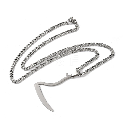 201 Stainless Steel Grim Reape Scythe Pendant Necklaces NJEW-H065-22P-1