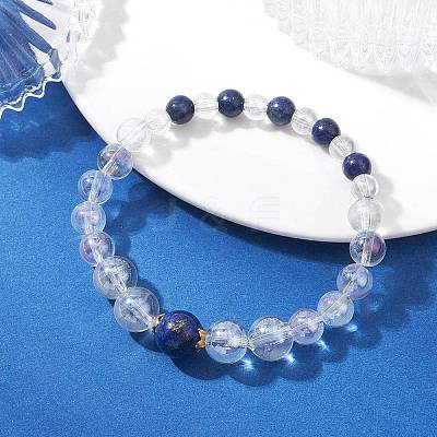 Glass & Natural Lapis Lazuli Beaded Stretch Bracelets for Women Men BJEW-JB12693-01-1