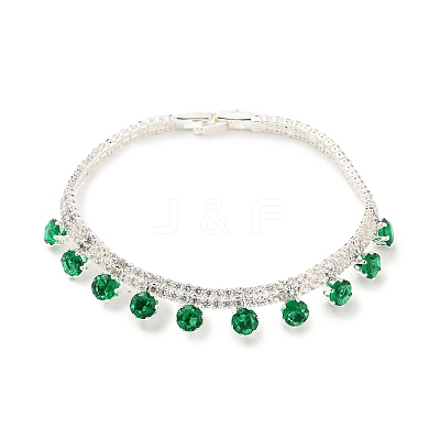Green Cubic Zirconia Diamond Charm Bracelet with Rack Plating Brass Link Chains BJEW-Q771-03S-1