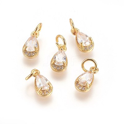 Brass Cubic Zirconia Charms KK-E772-13C-G-1