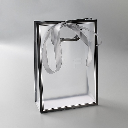 Rectangle Plastic Packaging Gift Bags with Hole Handle and Silk Ribbon ABAG-WH0044-61C-1