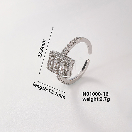 Brass Micro Pave Cubic Zirconia Rectangle Cuff Ring for Women IR0623-15-1