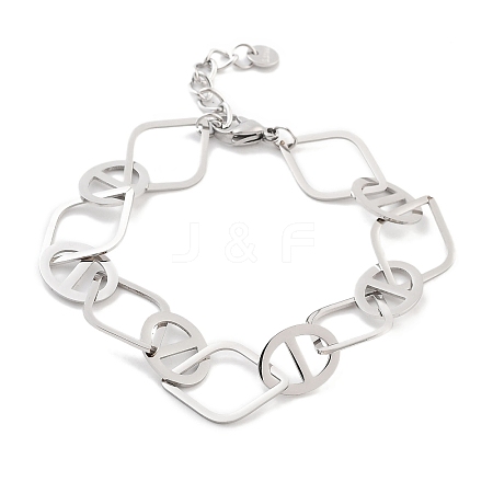 Non-Tarnish 304 Stainless Steel Oval & Rhombus Link Chain Bracelets for Women BJEW-K249-01P-1