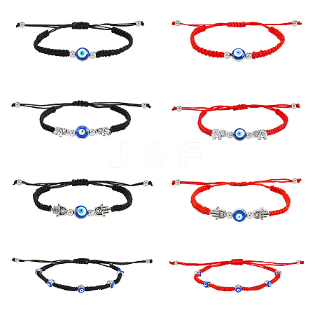 8Pcs 8 Style Lampwork Evil Eye Braided Bead Bracelets Set BJEW-FI0001-45-1
