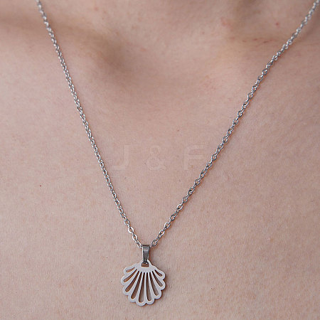 201 Stainless Steel Hollow Shell Pendant Necklace NJEW-OY001-50-1
