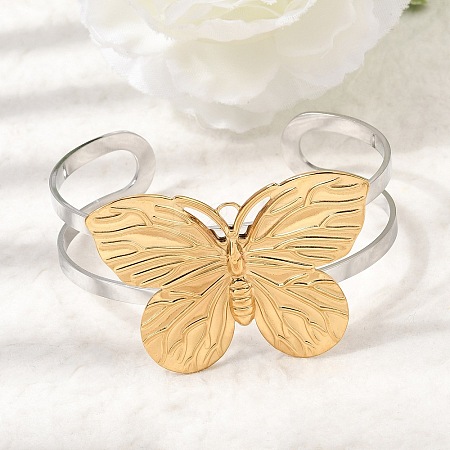 Two-Tone 304 Stainless Steel Cuff Bangles for Women BJEW-Z170-01GP-03-1