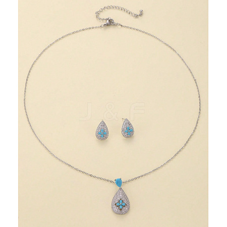 Brass Micro Pave Cubic Zirconia Pendant Necklaces & Stud Earrings Sets FS-WGE5CB1-01-1