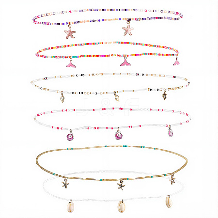 6Pcs 6 Styles Glass Seed Beads Stretch Waist Chains for Women AJEW-CY0001-17-1