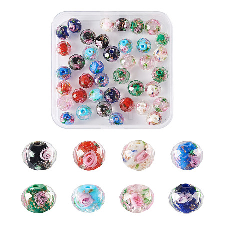 40Pcs 8 Colors Handmade Gold Sand Lampwork Beads Strands LAMP-YS0001-01-1