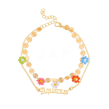 Constellation Alloy & Glass Seed Beads Double Layer Colorful Flower Anklets PW-WGA6E00-06-1