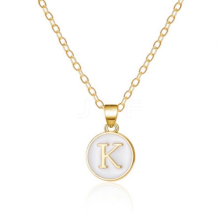 Alloy White Enamel Flat Round with Letter Pendant Necklaces FS-WG63565-11-1